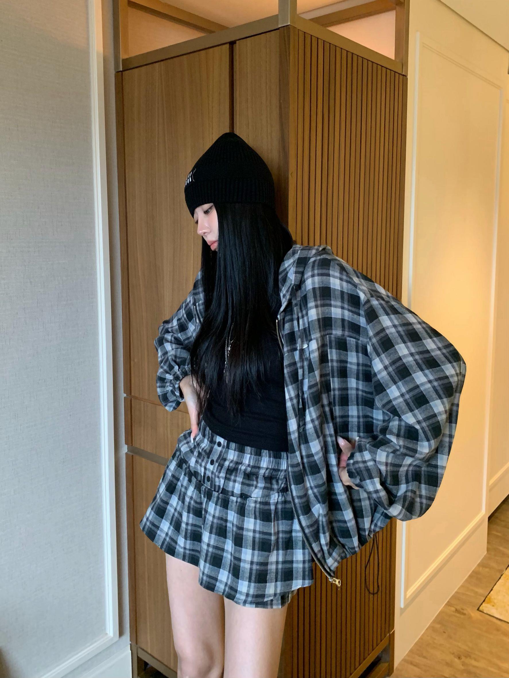 雙拉鍊絨感連帽外套